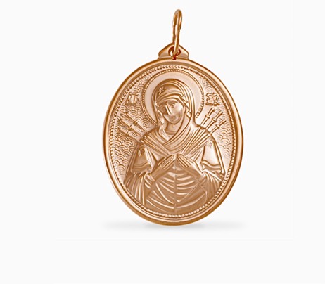 Подвеска икона Божией Матери Семистрельная в красном золоте