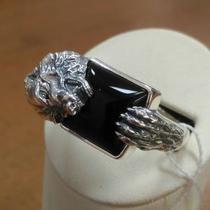 Кольцо печатка в серебре с черным агатом