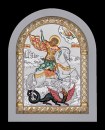Икона Святой Георгий Победоносец в биметалле с эмалью и золочением