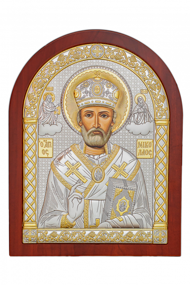 Икона Николай Чудотворец в биметалле с эмалью и золочением
