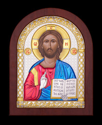 Икона Спаситель в биметалле с эмалью и золочением