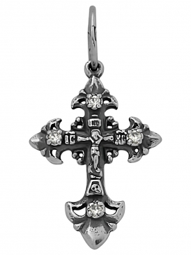 Подвеска крест нательный в оксидированном серебре с фианитами