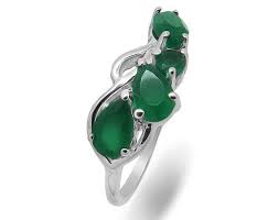 Кольцо в серебре с зелеными агатами