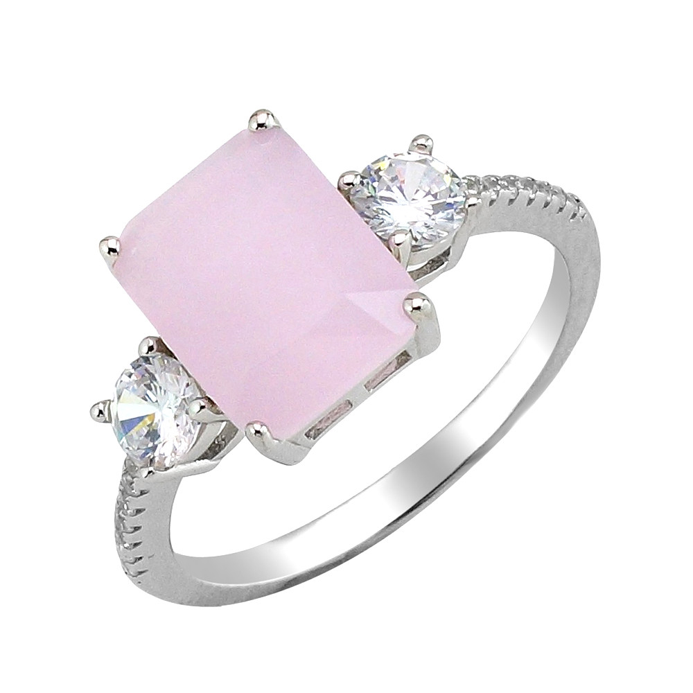Кольцо в серебре с розовым кварцем и цирконами