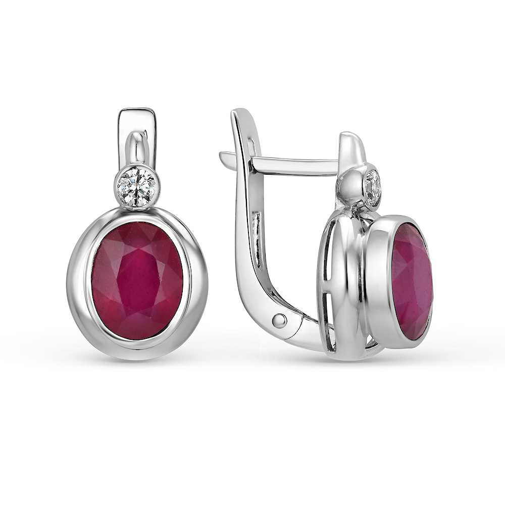 Серьги в серебре с корундом рубином (корундом сапфиром, сапфиром) и фианитом