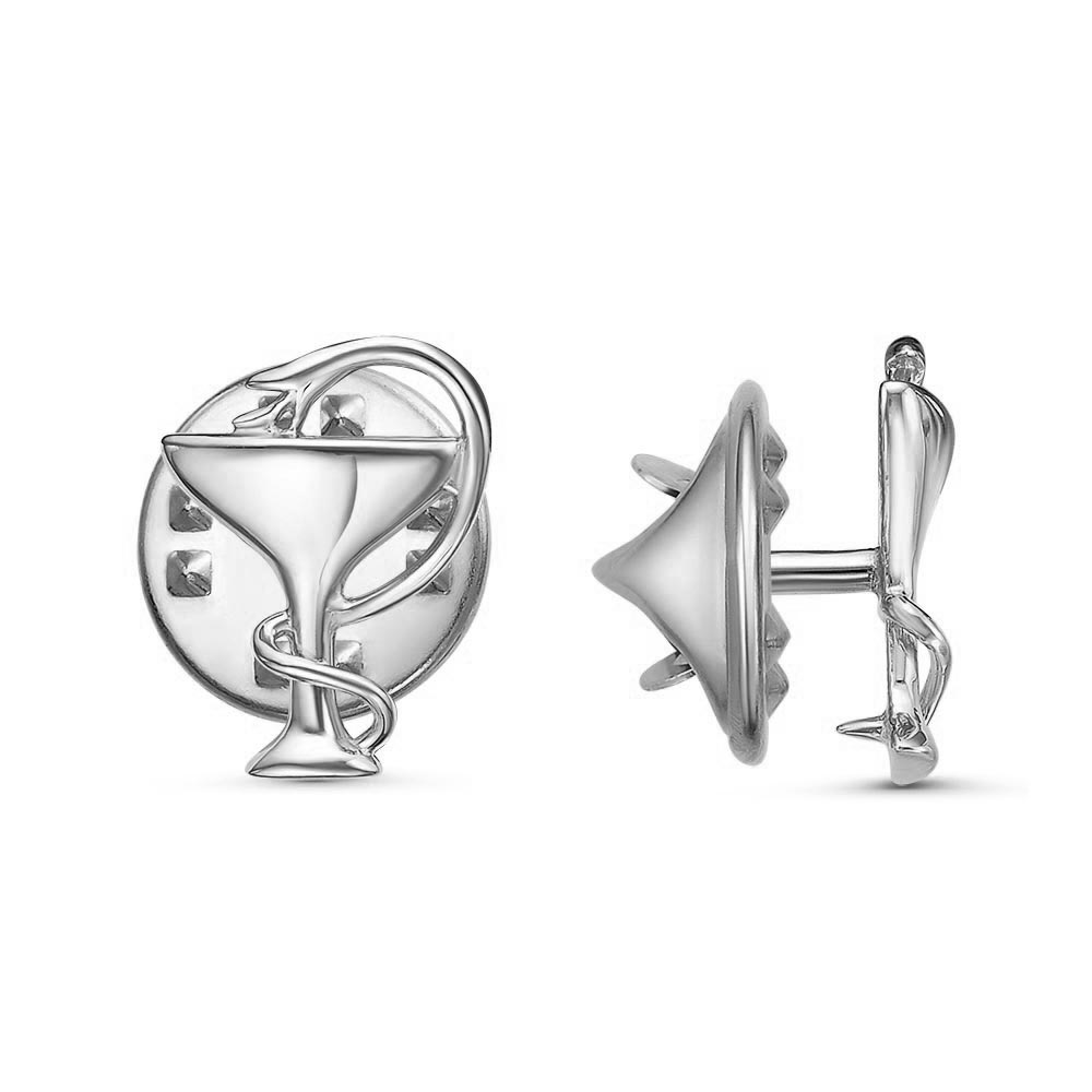 Значок с символом Асклепия в серебре