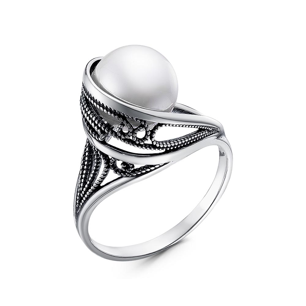 Кольцо в оксидированном серебре с имитацией жемчуга