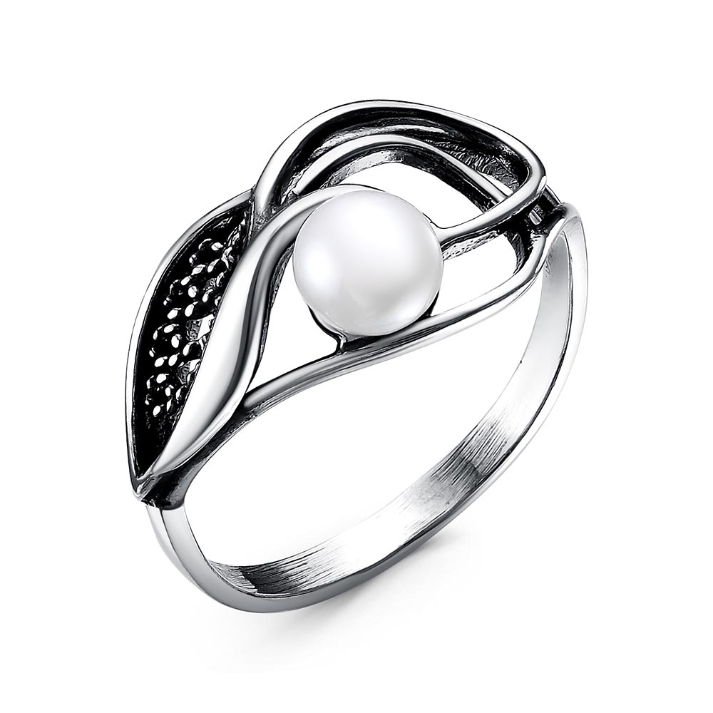 Кольцо в оксидированном серебре с жемчугом