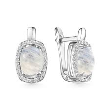 Серьги в серебре с лунным камнем и фианитами