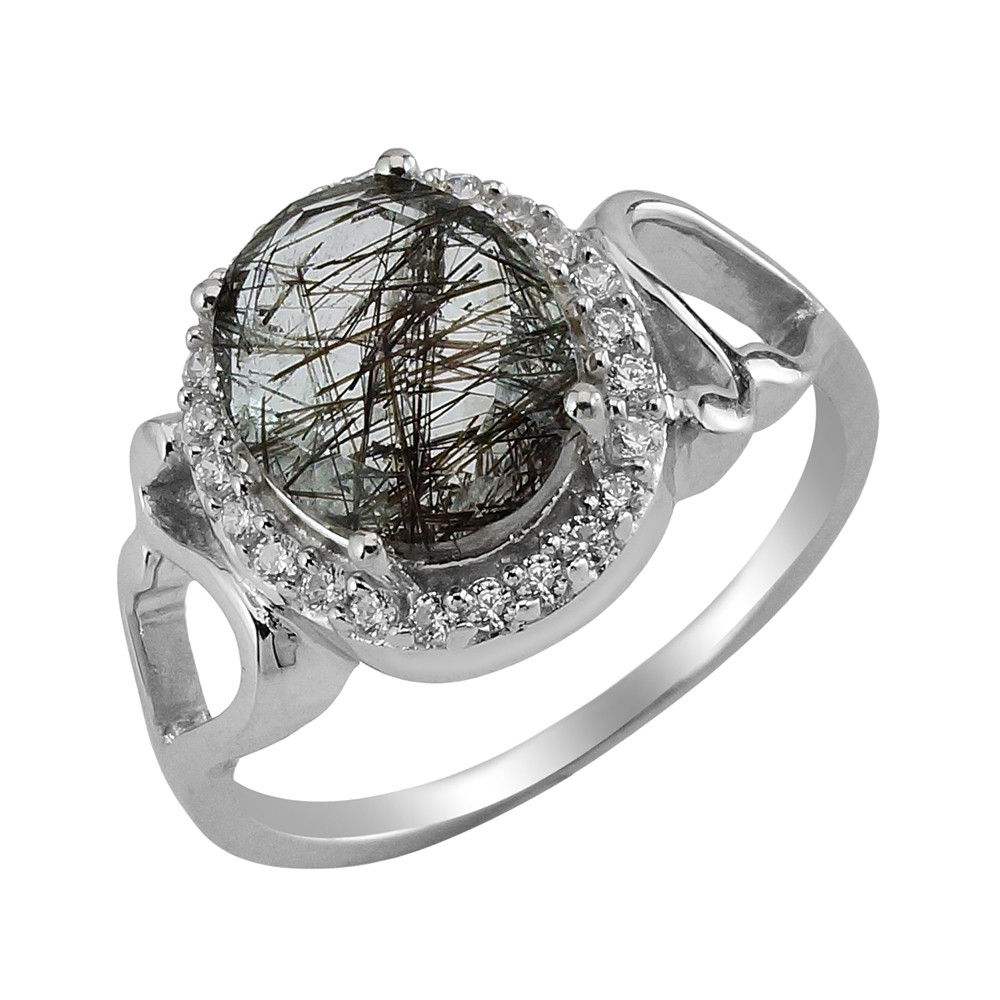 Кольцо в серебре с рутиловым кварцем и цирконами