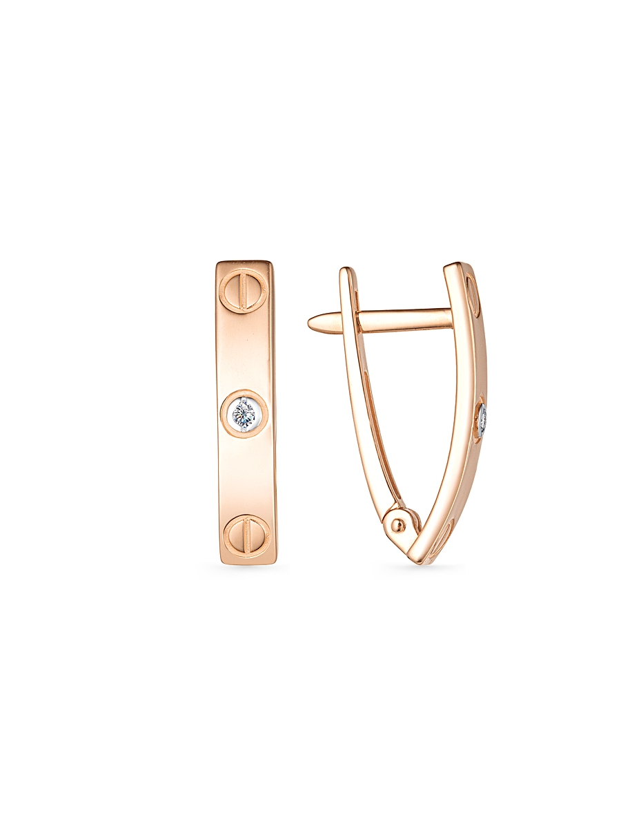 Серьги в красном золоте с фианитом на английском замке