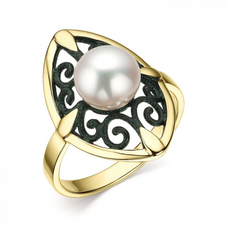 Кольцо в позолоченном серебре с жемчугом и эмалью