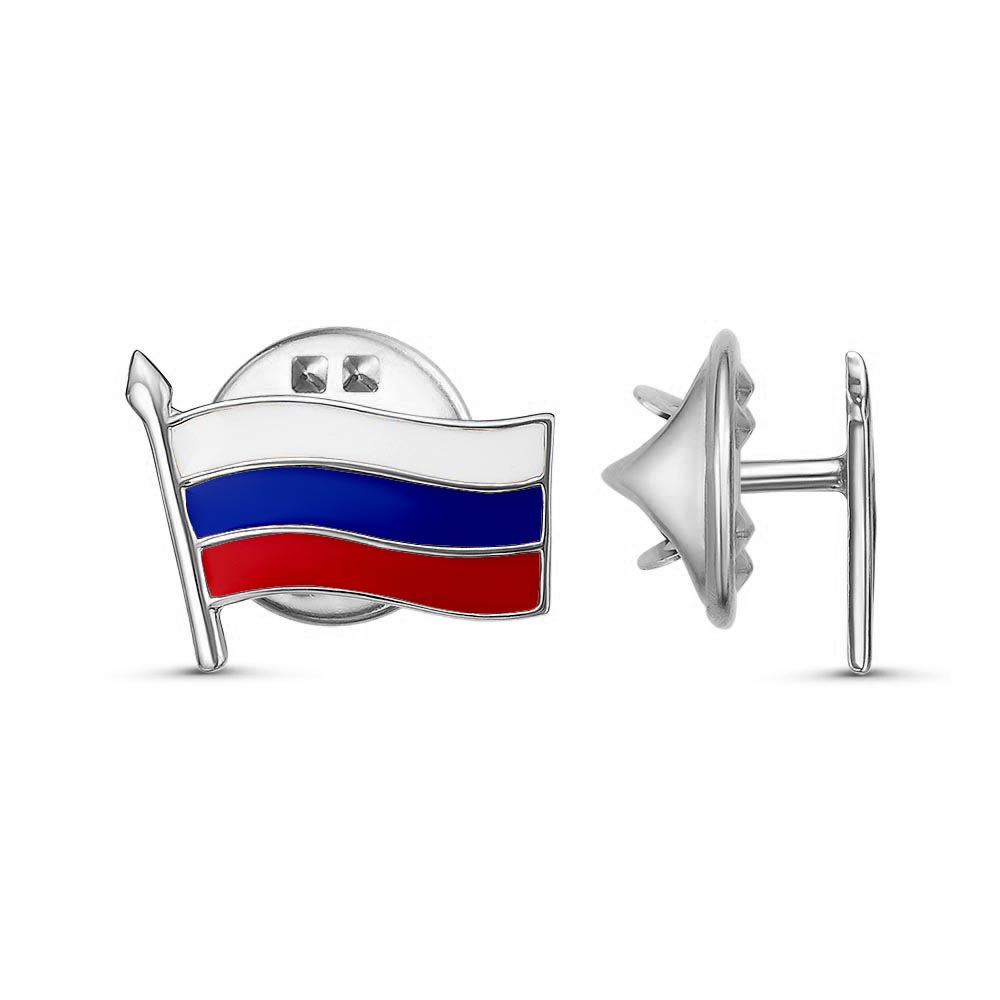 Значок флаг РФ в оксидированном серебре