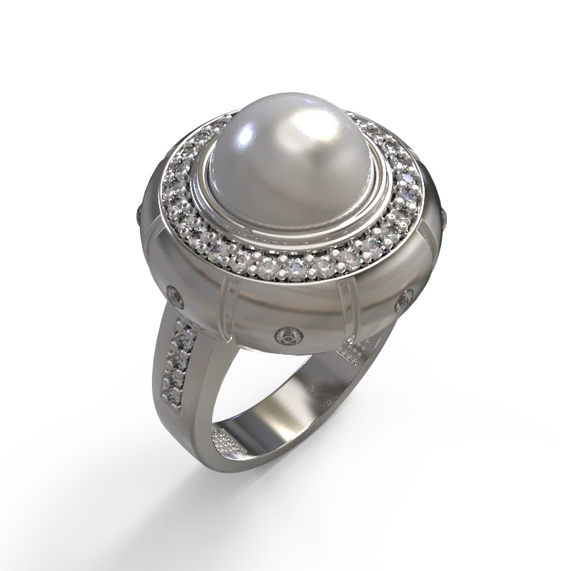 Кольцо в серебре с жемчугом и фианитами