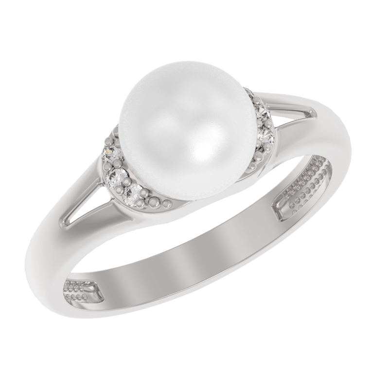 Кольцо в серебре с жемчугом и фианитами