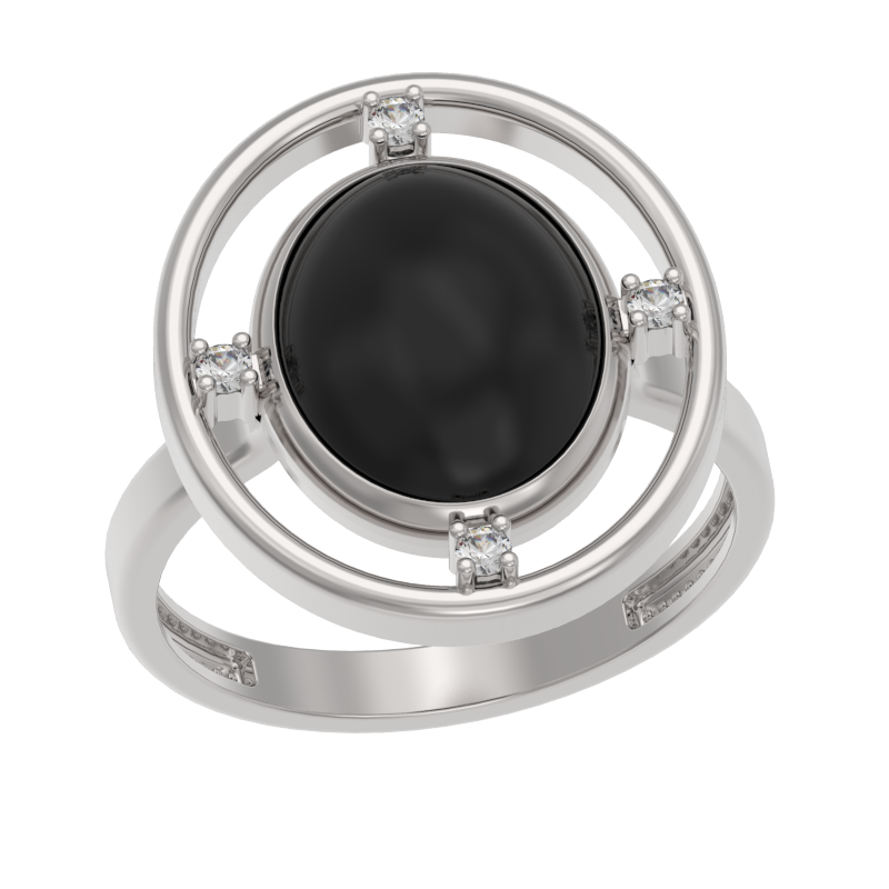 Кольцо в серебре с агатом и фианитами